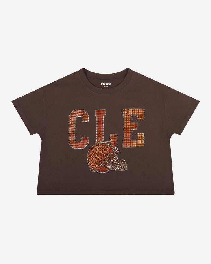 Cleveland Browns Womens Rhinestone Logo Crop Top FOCO S - FOCO.com