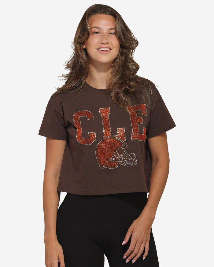 Cleveland Browns Womens Rhinestone Logo Crop Top FOCO S - FOCO.com