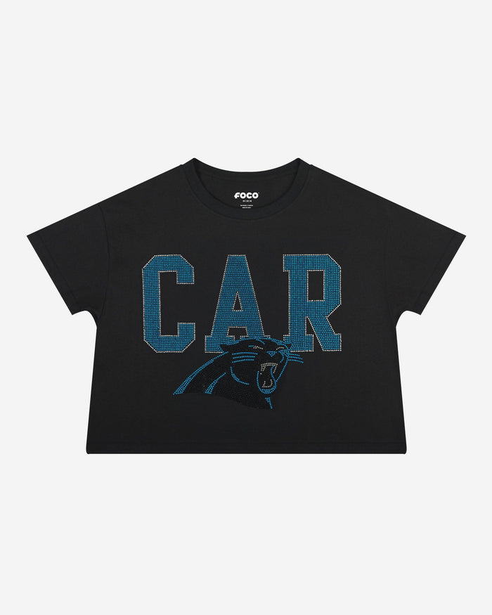 Carolina Panthers Womens Rhinestone Logo Crop Top FOCO S - FOCO.com