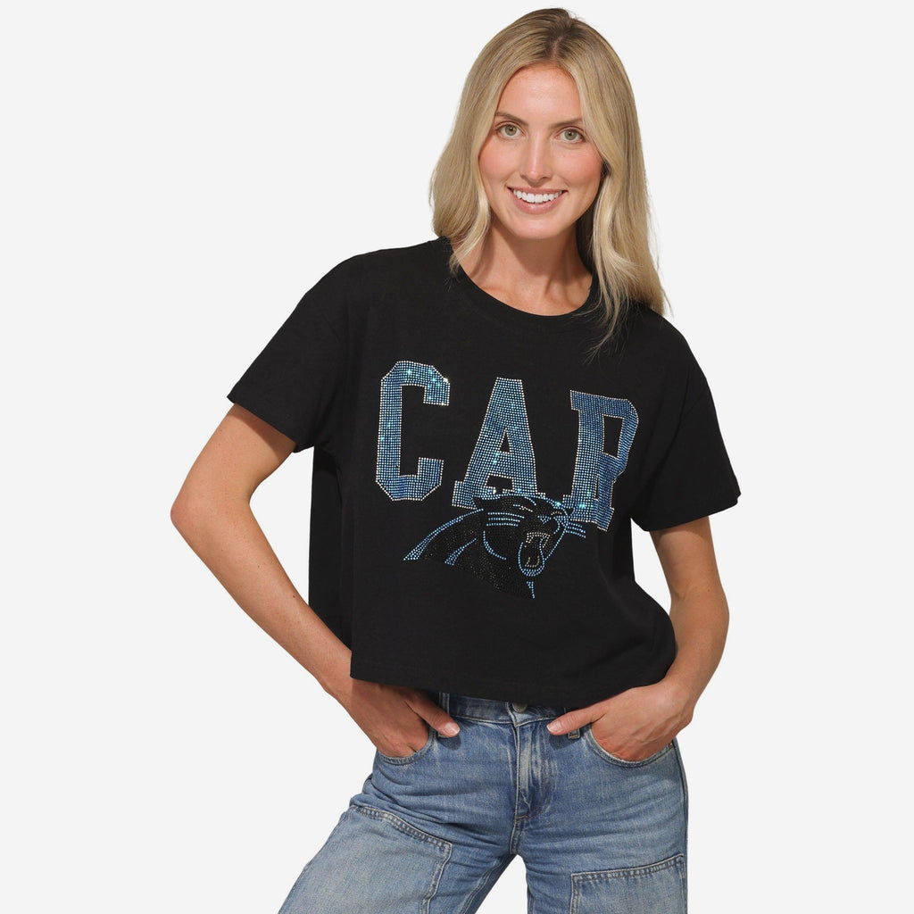 Carolina Panthers Womens Rhinestone Logo Crop Top FOCO S - FOCO.com
