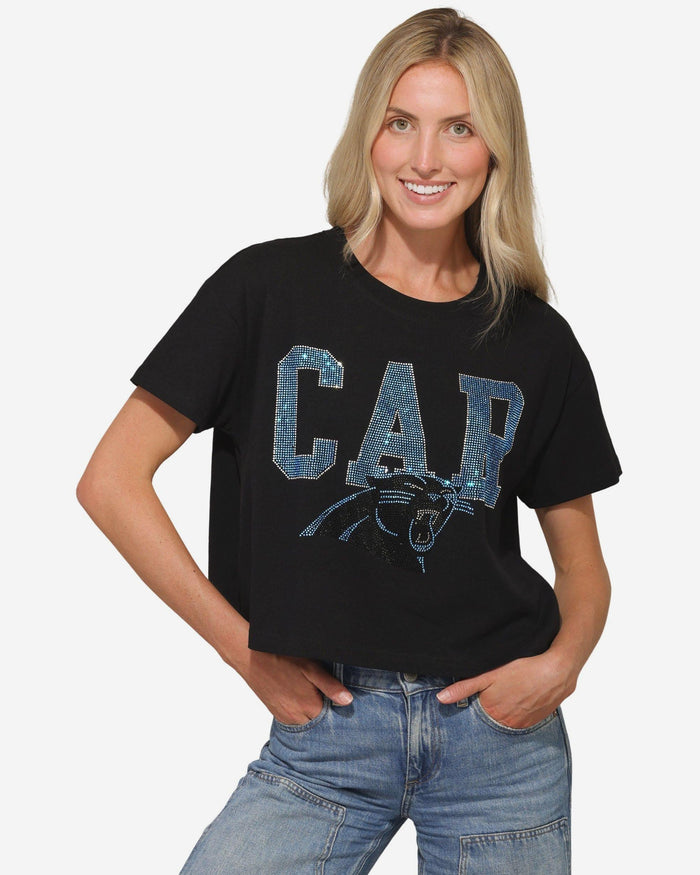 Carolina Panthers Womens Rhinestone Logo Crop Top FOCO S - FOCO.com