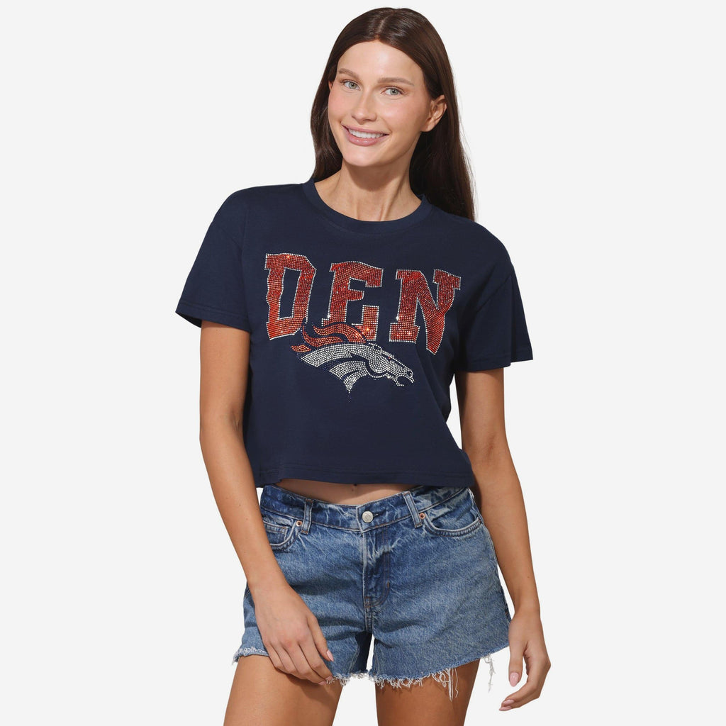 Denver Broncos Womens Rhinestone Logo Crop Top FOCO S - FOCO.com
