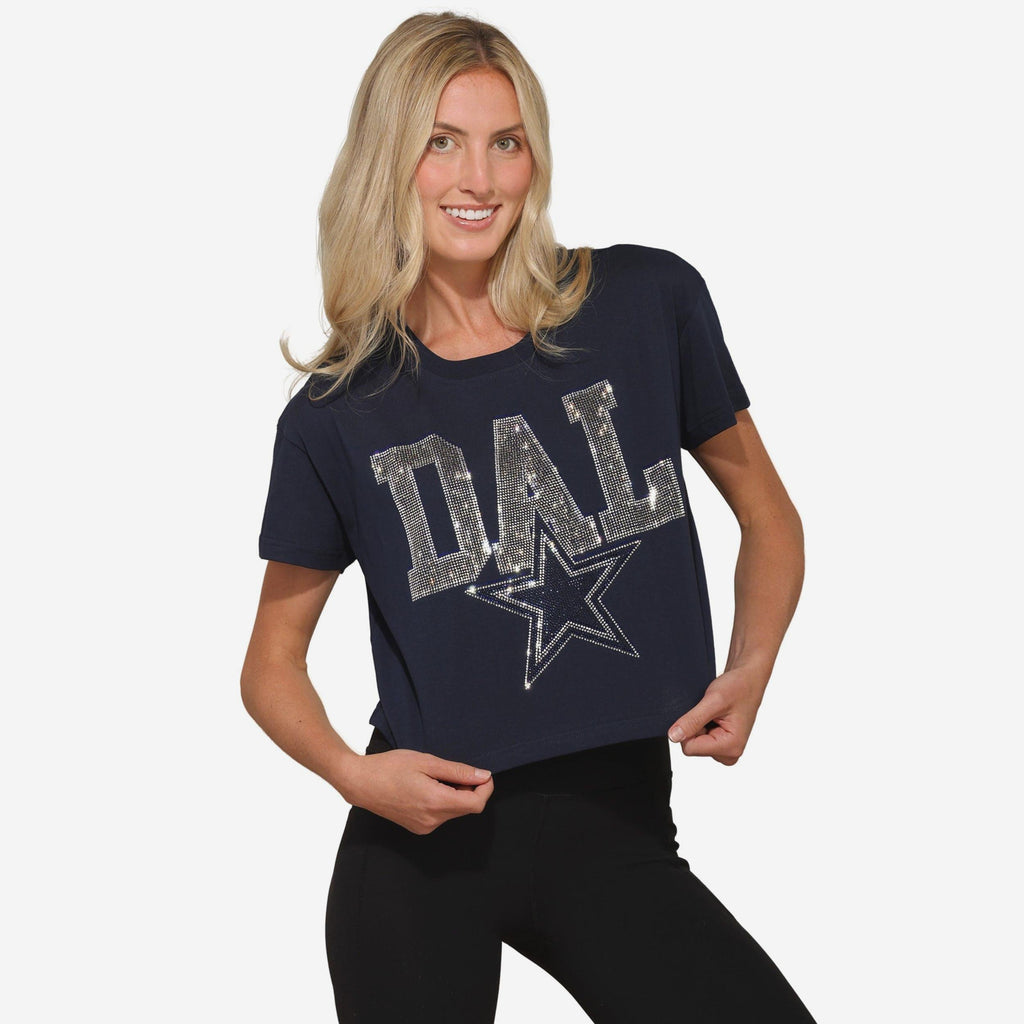 Dallas Cowboys Womens Rhinestone Logo Crop Top FOCO S - FOCO.com