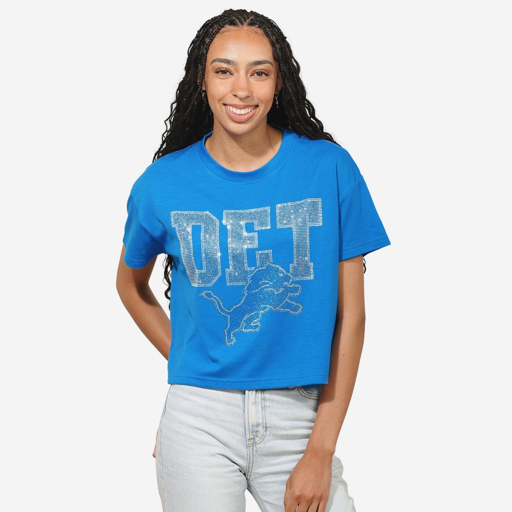 Detroit Lions Womens Rhinestone Logo Crop Top FOCO S - FOCO.com