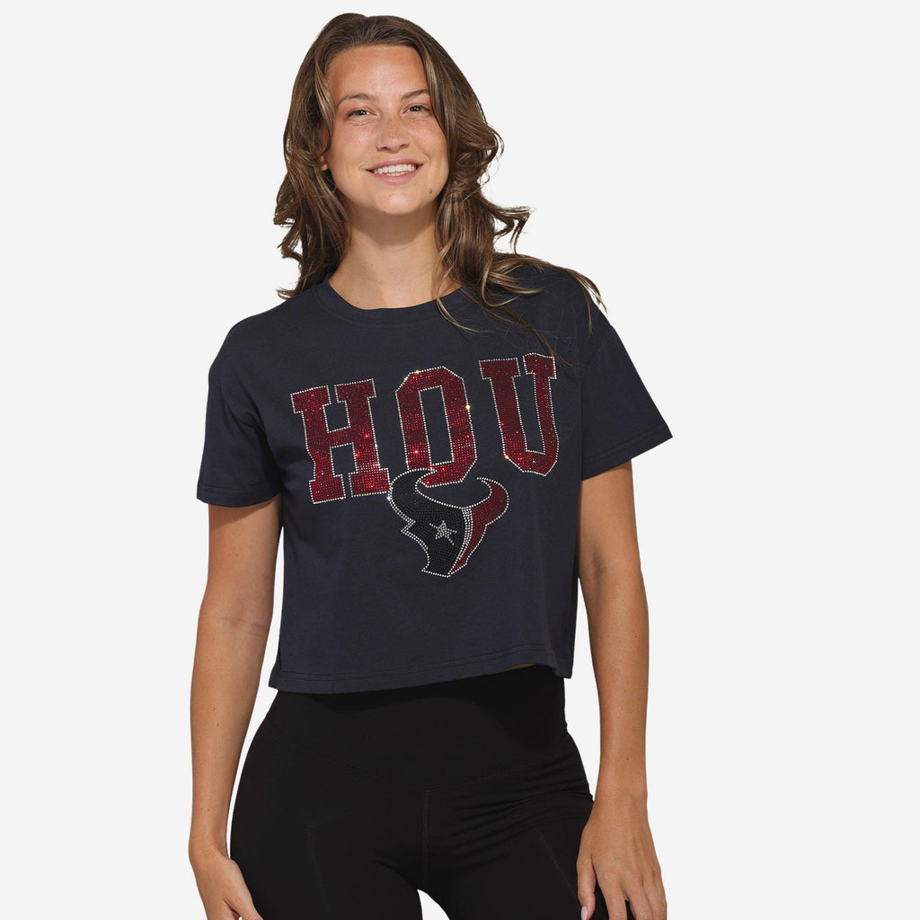 Houston Texans Womens Rhinestone Logo Crop Top FOCO S - FOCO.com