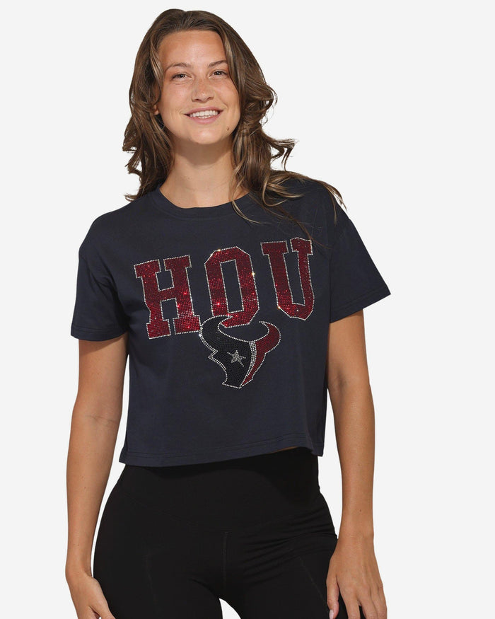 Houston Texans Womens Rhinestone Logo Crop Top FOCO S - FOCO.com