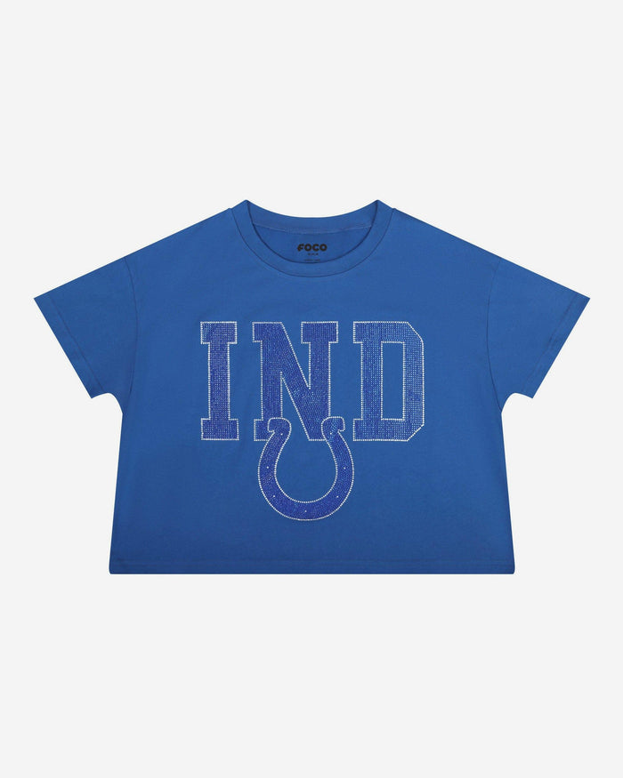 Indianapolis Colts Womens Rhinestone Logo Crop Top FOCO S - FOCO.com