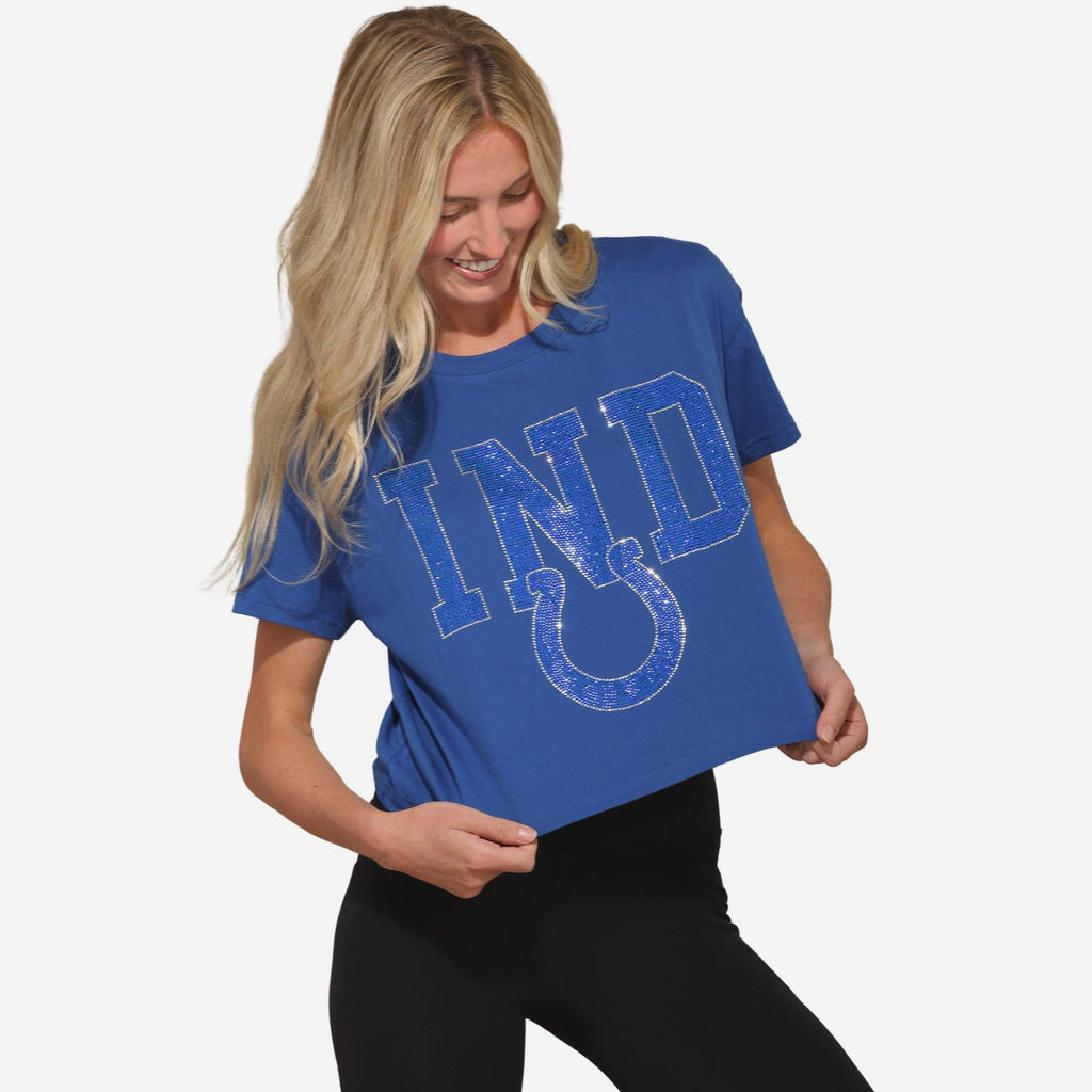 Indianapolis Colts Womens Rhinestone Logo Crop Top FOCO S - FOCO.com