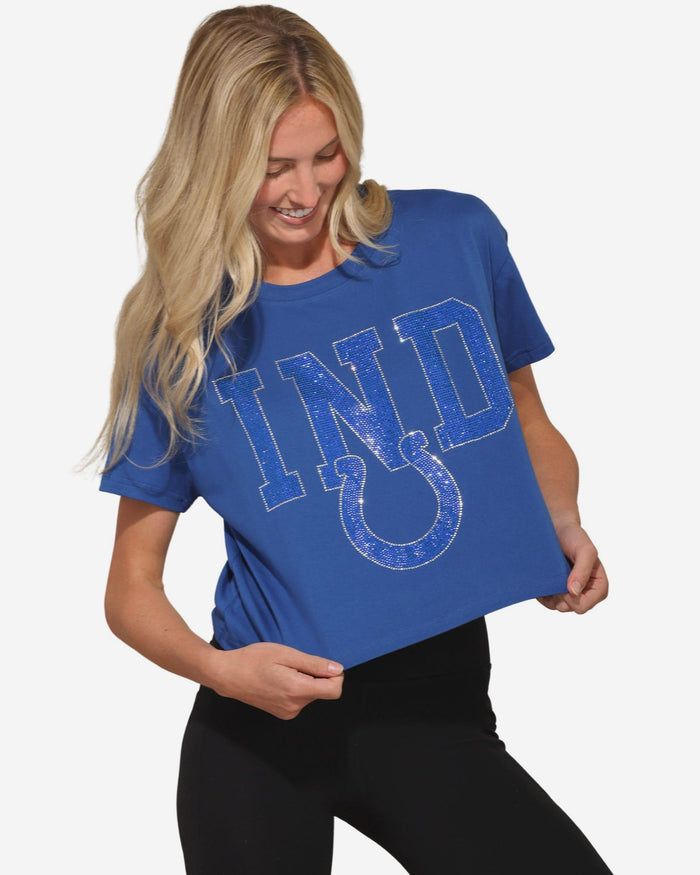 Indianapolis Colts Womens Rhinestone Logo Crop Top FOCO S - FOCO.com