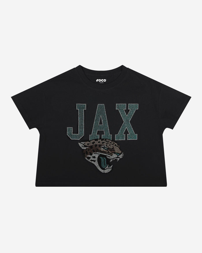 Jacksonville Jaguars Womens Rhinestone Logo Crop Top FOCO S - FOCO.com