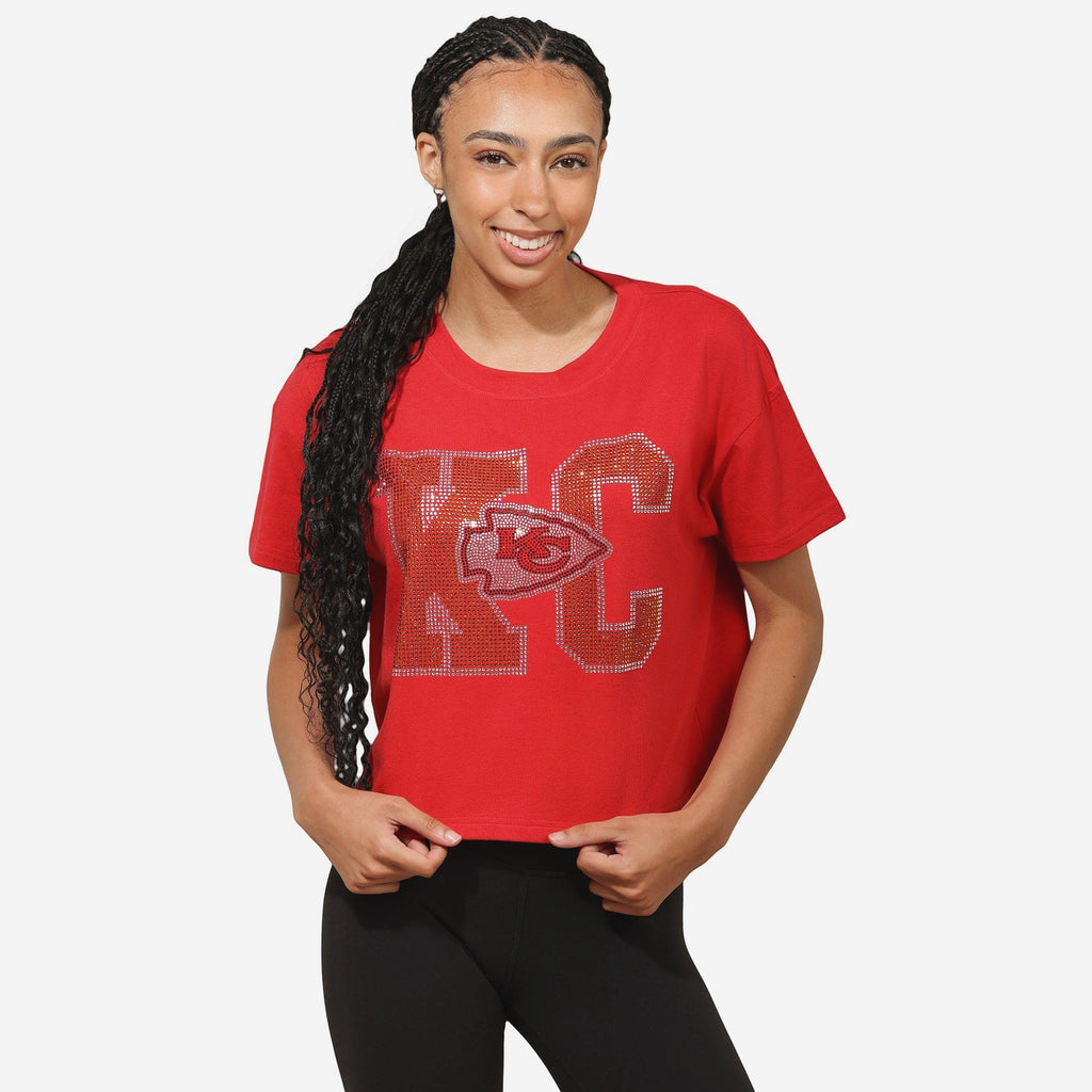 Kansas City Chiefs Womens Rhinestone Logo Crop Top FOCO S - FOCO.com