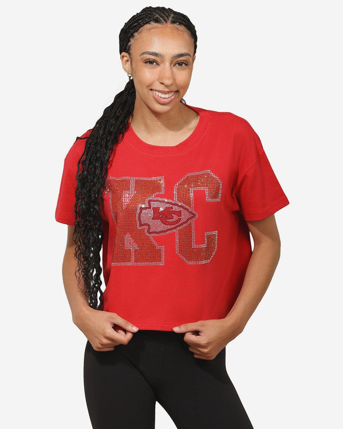 Kansas City Chiefs Womens Rhinestone Logo Crop Top FOCO S - FOCO.com