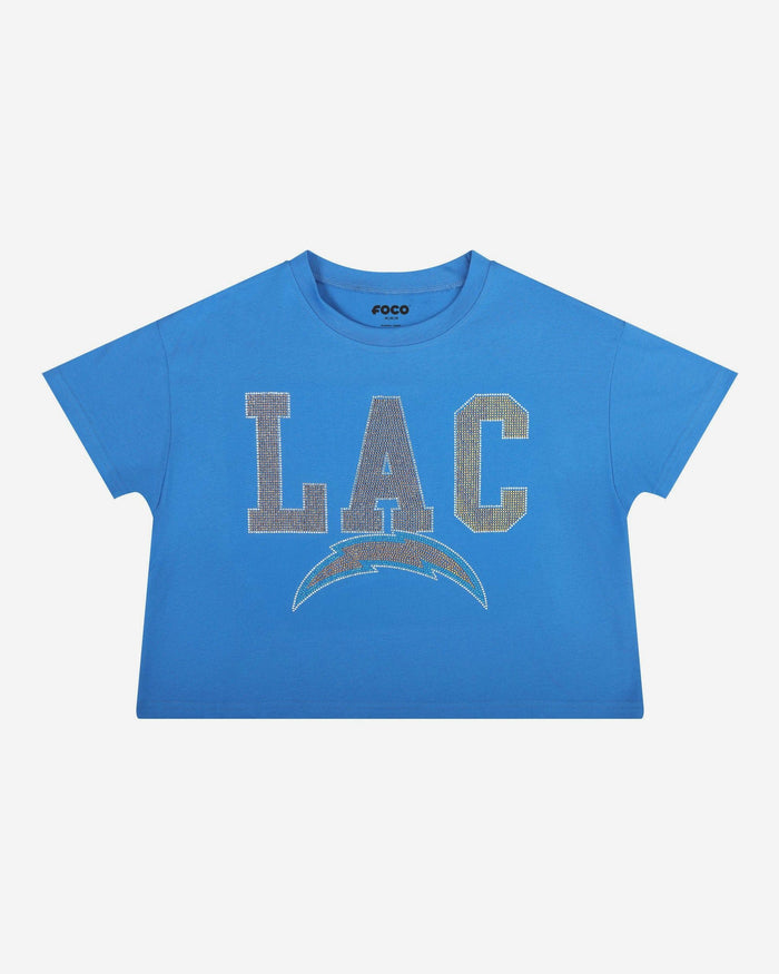 Los Angeles Chargers Womens Rhinestone Logo Crop Top FOCO S - FOCO.com