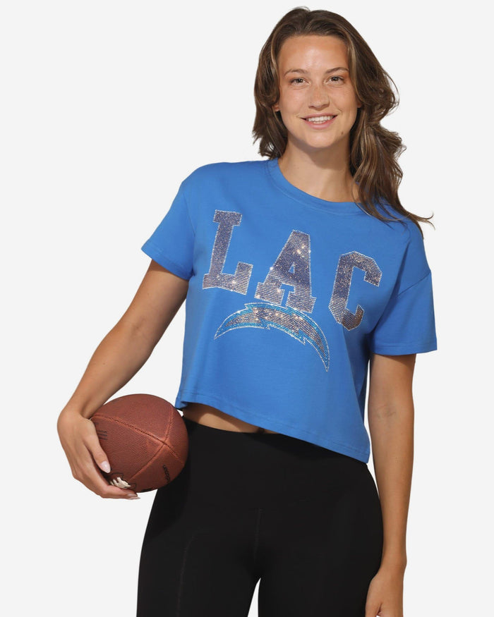 Los Angeles Chargers Womens Rhinestone Logo Crop Top FOCO S - FOCO.com