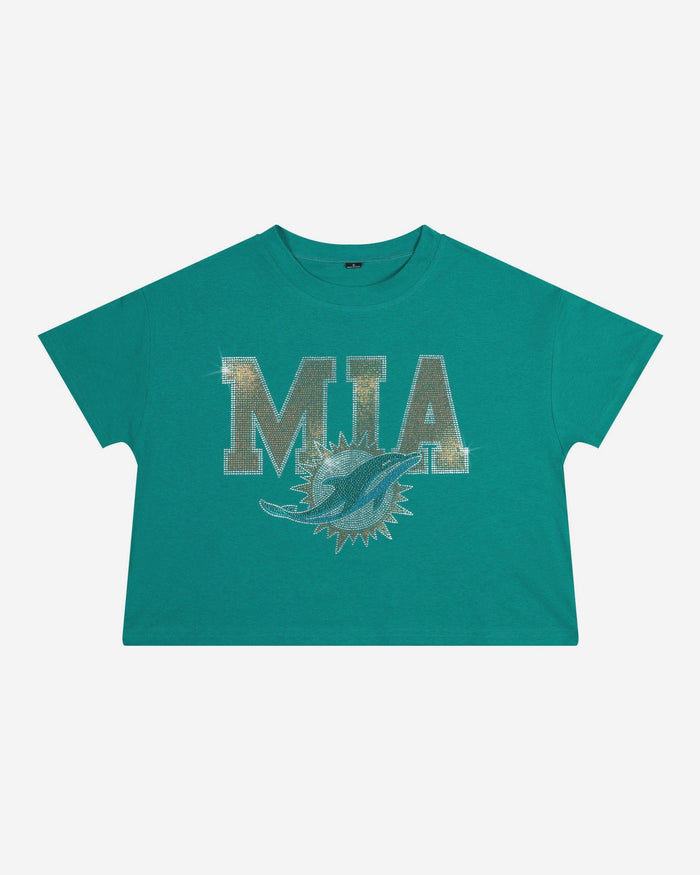 Miami Dolphins Womens Rhinestone Logo Crop Top FOCO S - FOCO.com