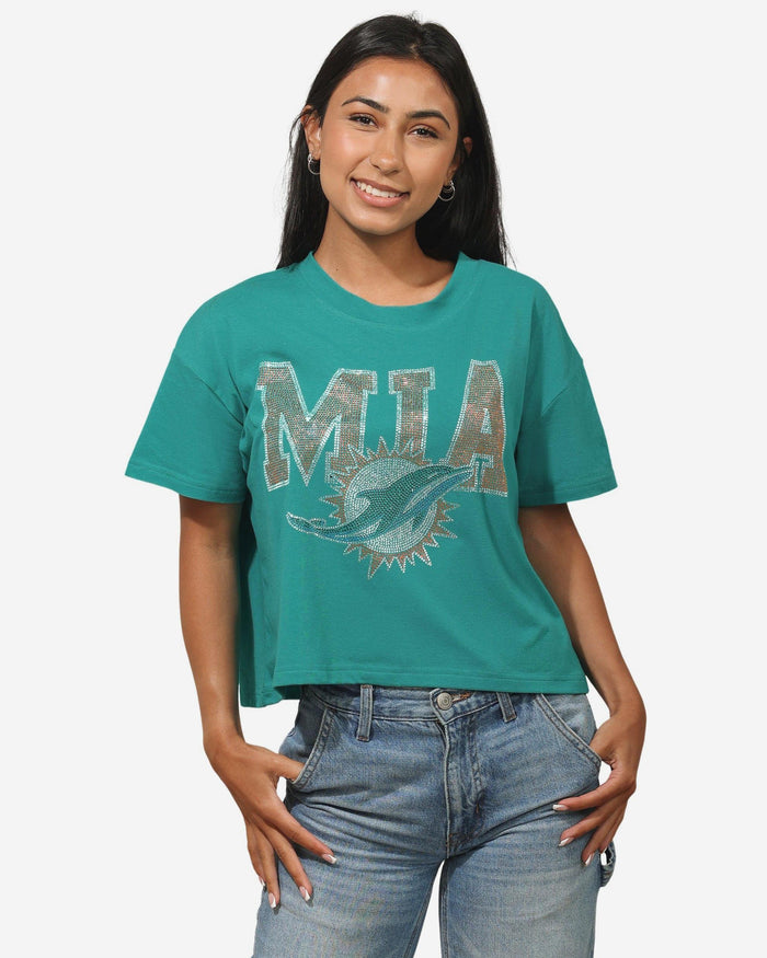 Miami Dolphins Womens Rhinestone Logo Crop Top FOCO S - FOCO.com