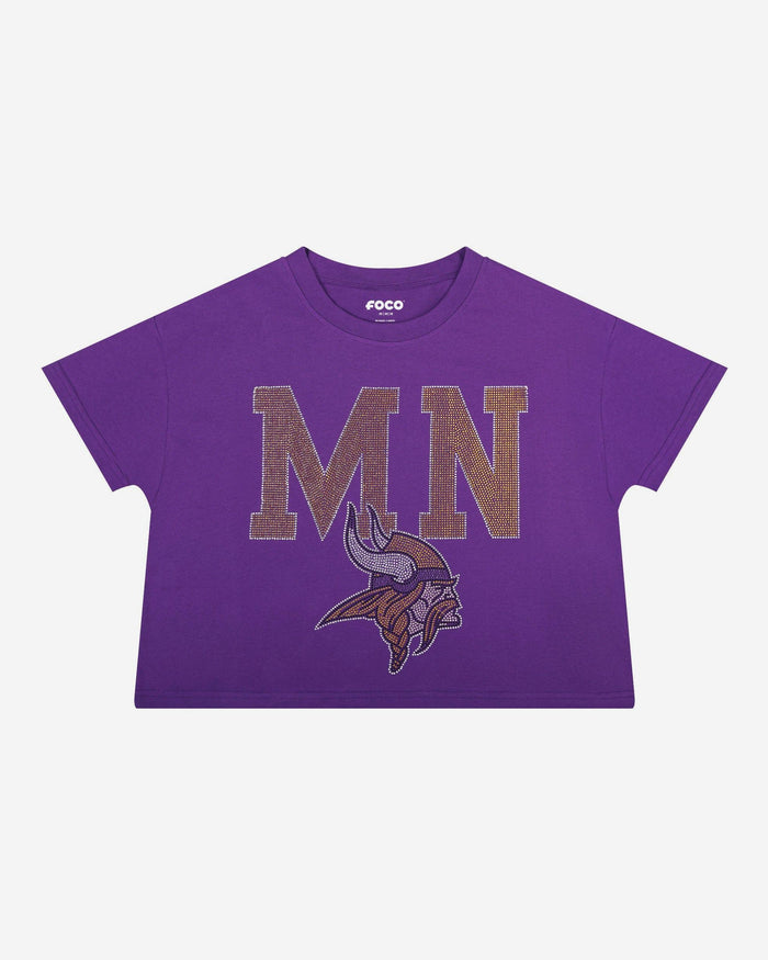 Minnesota Vikings Womens Rhinestone Logo Crop Top FOCO S - FOCO.com