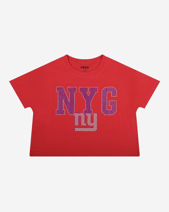 New York Giants Womens Rhinestone Logo Crop Top FOCO S - FOCO.com
