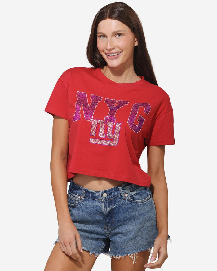 New York Giants Womens Rhinestone Logo Crop Top FOCO S - FOCO.com