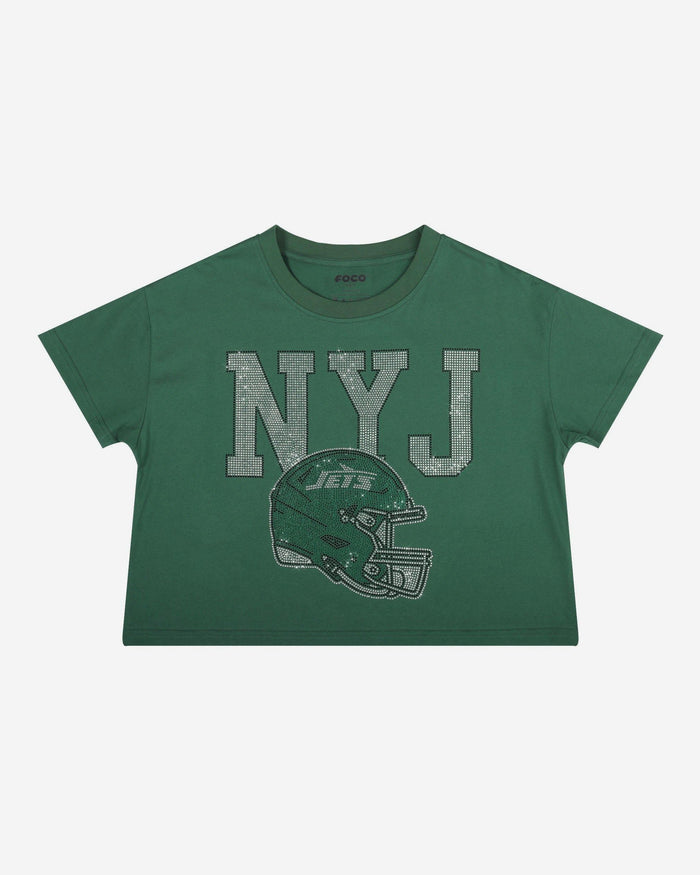 New York Jets Womens Rhinestone Logo Crop Top FOCO S - FOCO.com