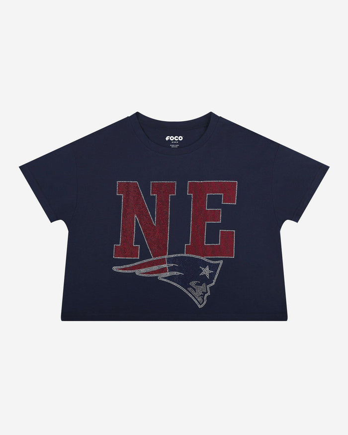 New England Patriots Womens Rhinestone Logo Crop Top FOCO S - FOCO.com