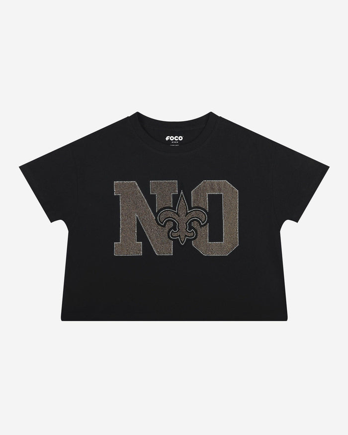 New Orleans Saints Womens Rhinestone Logo Crop Top FOCO S - FOCO.com