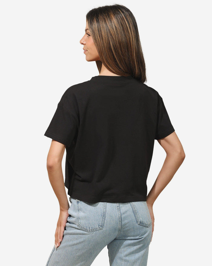 Las Vegas Raiders Womens Rhinestone Logo Crop Top FOCO S - FOCO.com