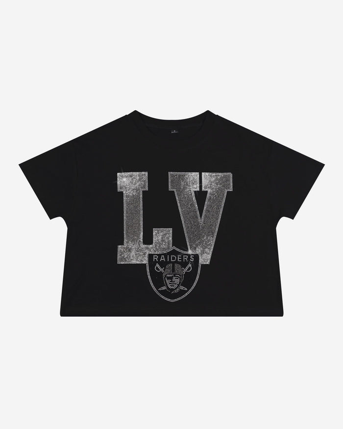 Las Vegas Raiders Womens Rhinestone Logo Crop Top FOCO S - FOCO.com
