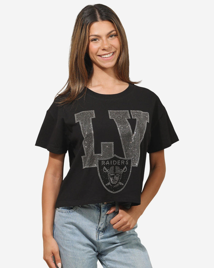 Las Vegas Raiders Womens Rhinestone Logo Crop Top FOCO S - FOCO.com