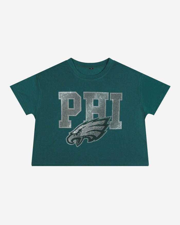 Philadelphia Eagles Womens Rhinestone Logo Crop Top FOCO S - FOCO.com