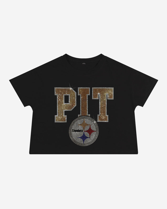 Pittsburgh Steelers Womens Rhinestone Logo Crop Top FOCO S - FOCO.com