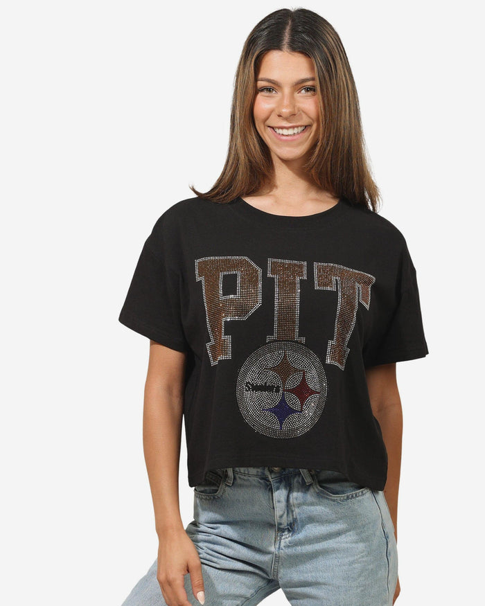 Pittsburgh Steelers Womens Rhinestone Logo Crop Top FOCO S - FOCO.com