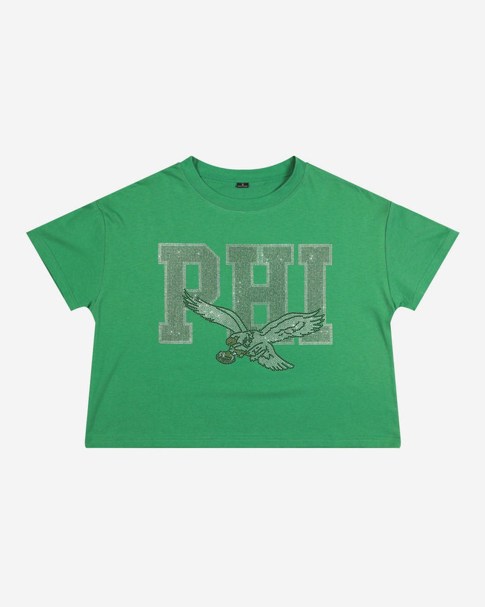 Philadelphia Eagles Womens Kelly Green Rhinestone Logo Crop Top FOCO S - FOCO.com