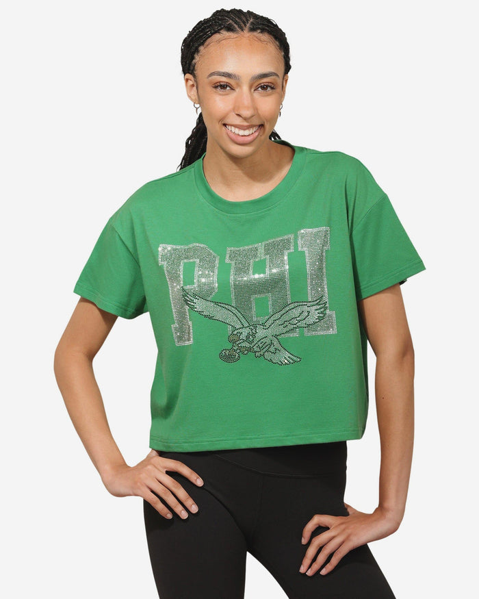 Philadelphia Eagles Womens Kelly Green Rhinestone Logo Crop Top FOCO S - FOCO.com