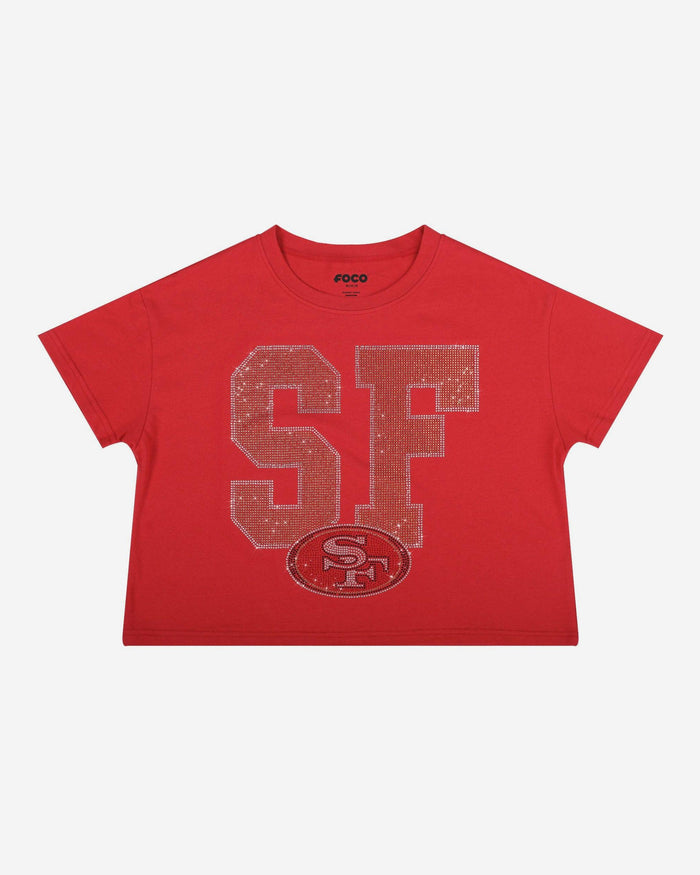 San Francisco 49ers Womens Rhinestone Logo Crop Top FOCO S - FOCO.com