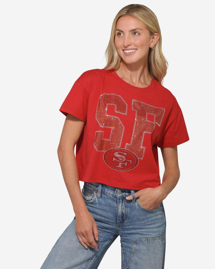 San Francisco 49ers Womens Rhinestone Logo Crop Top FOCO S - FOCO.com