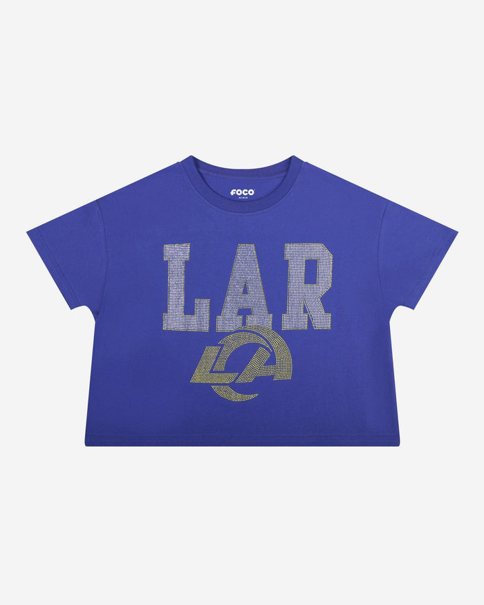 Los Angeles Rams Womens Rhinestone Logo Crop Top FOCO S - FOCO.com