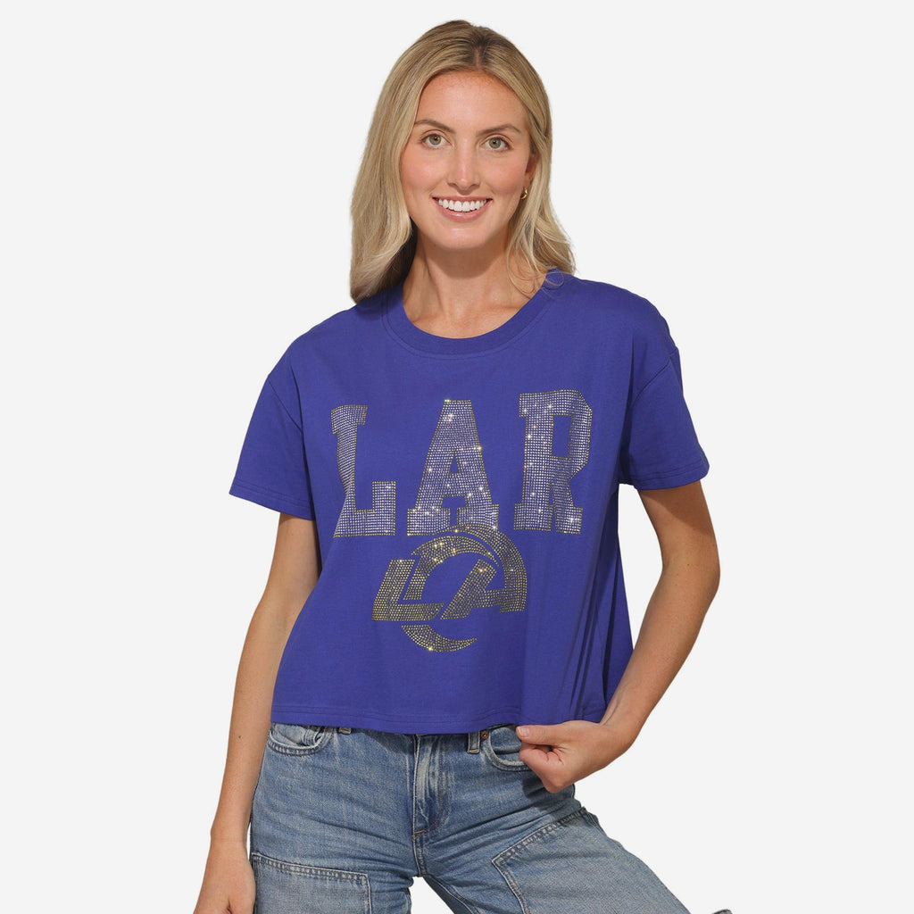 Los Angeles Rams Womens Rhinestone Logo Crop Top FOCO S - FOCO.com