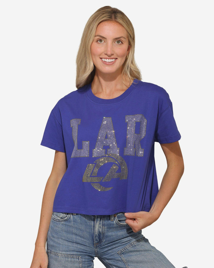 Los Angeles Rams Womens Rhinestone Logo Crop Top FOCO S - FOCO.com