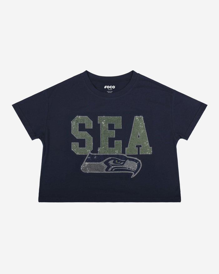 Seattle Seahawks Womens Rhinestone Logo Crop Top FOCO S - FOCO.com