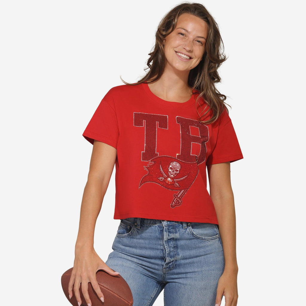 Tampa Bay Buccaneers Womens Rhinestone Logo Crop Top FOCO S - FOCO.com