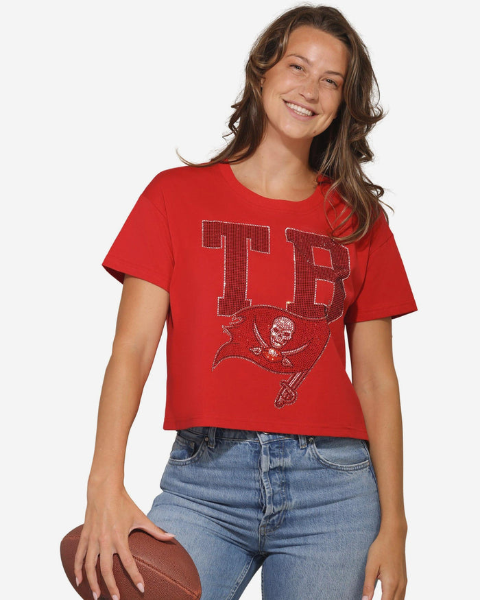 Tampa Bay Buccaneers Womens Rhinestone Logo Crop Top FOCO S - FOCO.com