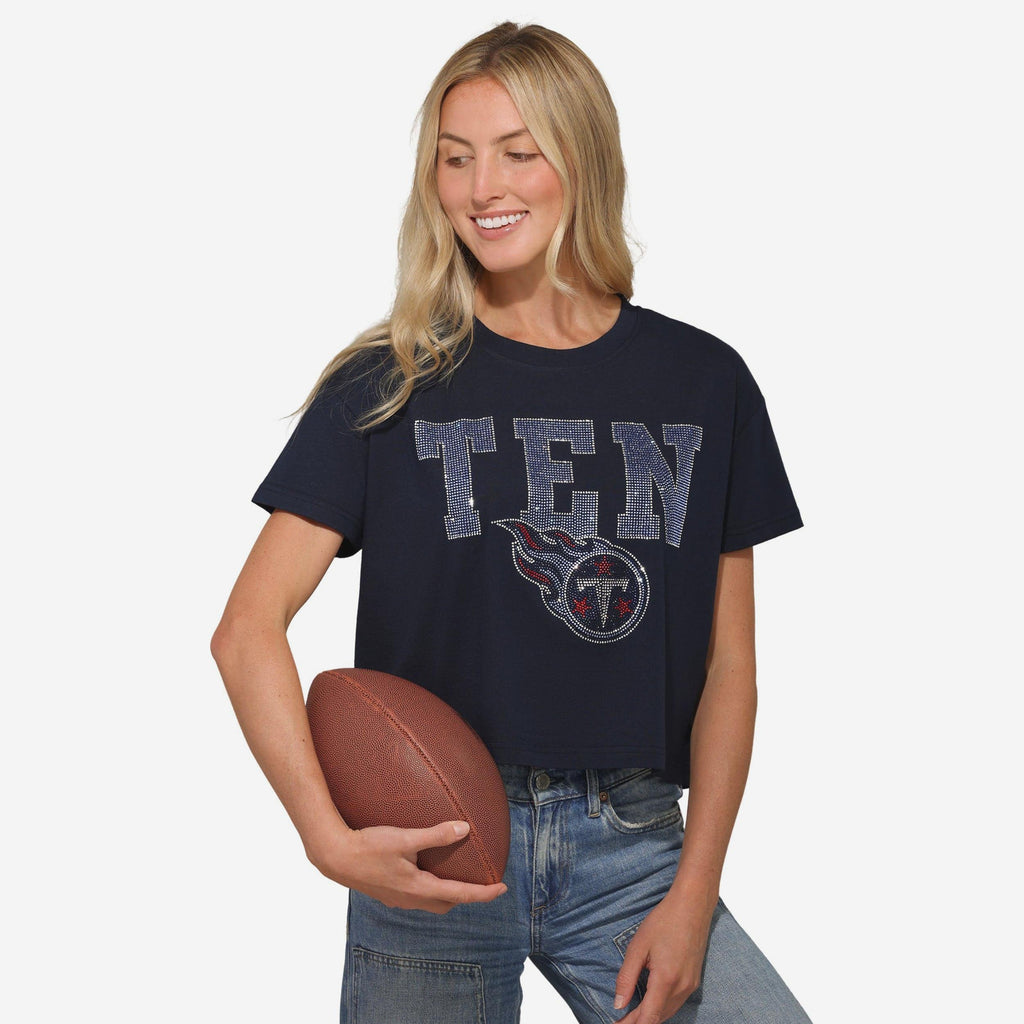Tennessee Titans Womens Rhinestone Logo Crop Top FOCO S - FOCO.com