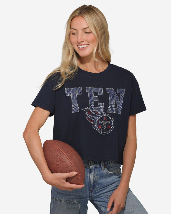 Tennessee Titans Womens Rhinestone Logo Crop Top FOCO S - FOCO.com