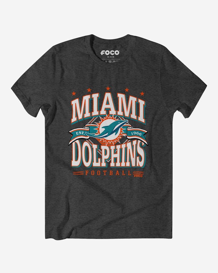 Miami Dolphins Established Banner T-Shirt FOCO Dark Grey Heather S - FOCO.com