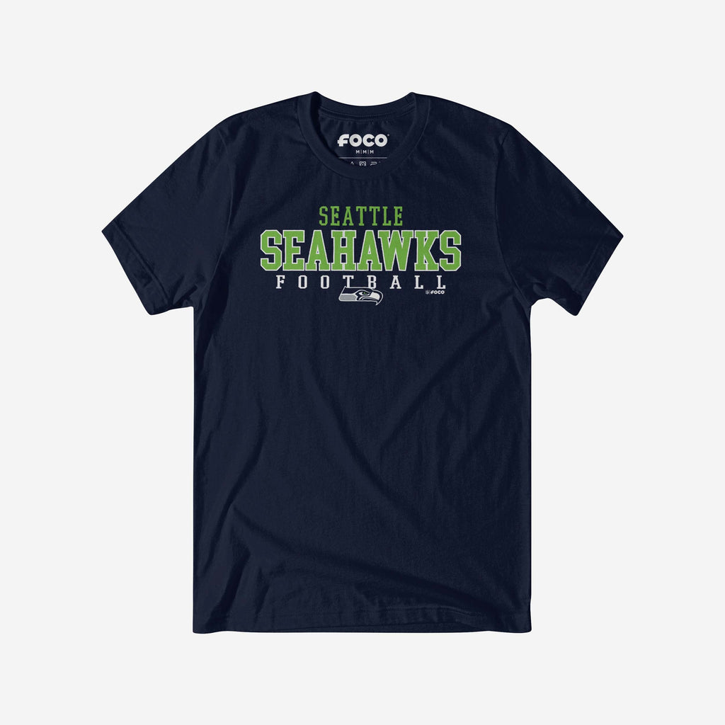 Seattle Seahawks Football Wordmark T-Shirt FOCO Navy S - FOCO.com