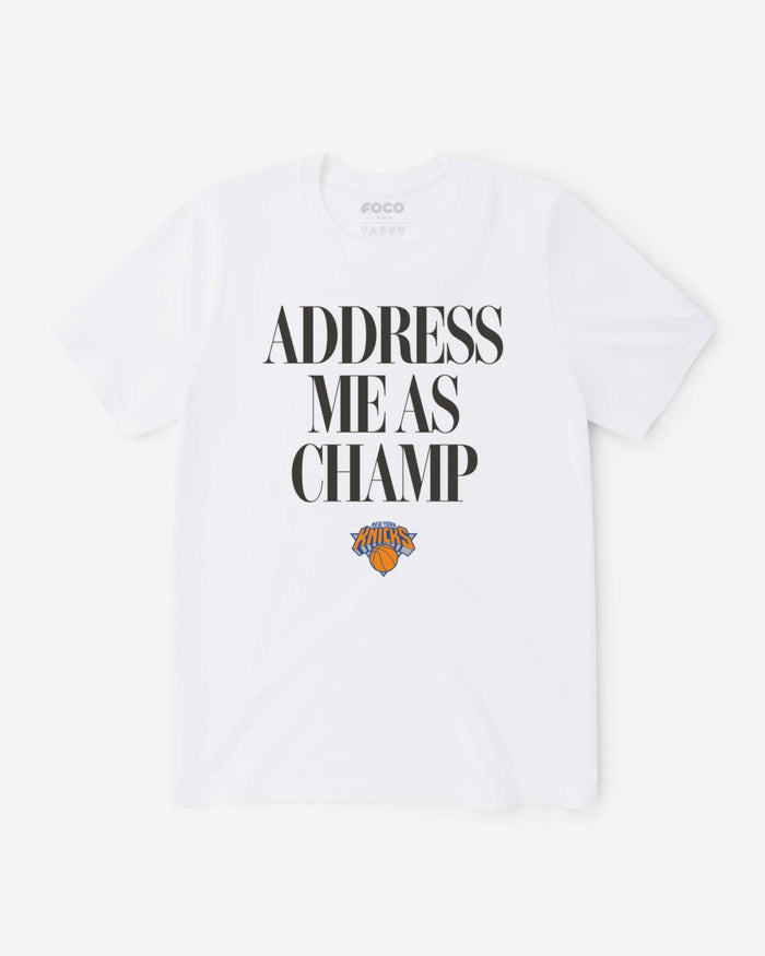 New York Knicks 2026 NBA Champions Address Me As Champ T-Shirt FOCO White S - FOCO.com