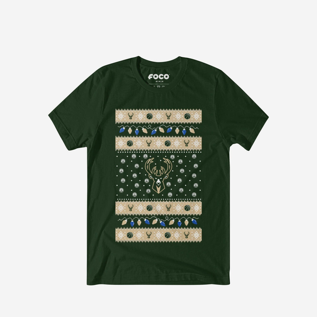 Milwaukee Bucks Holiday Lights Sweater T-Shirt FOCO S - FOCO.com
