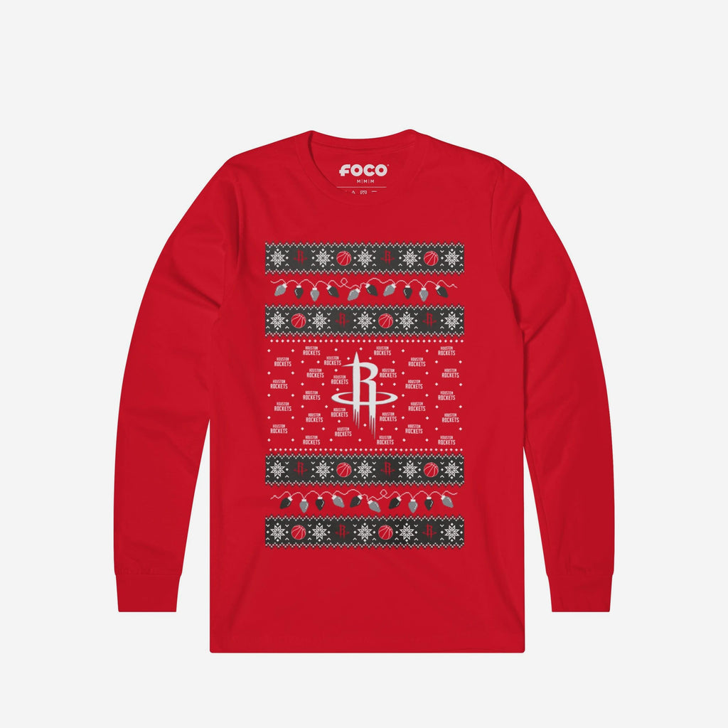 Houston Rockets Holiday Lights Sweater Long Sleeve T-Shirt FOCO S - FOCO.com