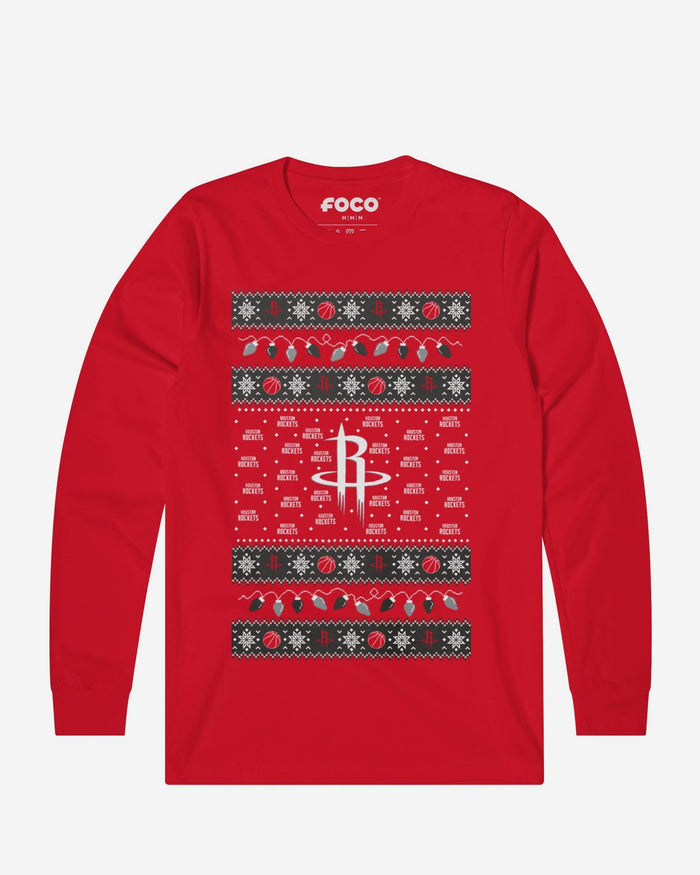 Houston Rockets Holiday Lights Sweater Long Sleeve T-Shirt FOCO S - FOCO.com